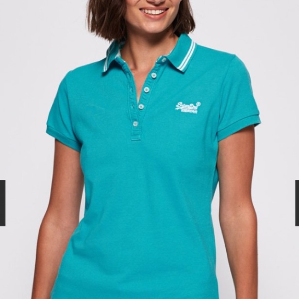 SuperDry teal classic short sleeve polo shirt size 10
